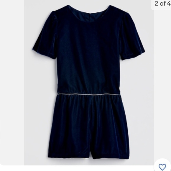 GAP Kids Girls NEW 6-7 Navy Blue Velvet Short Sleeve Romper NWT - Picture 2 of 4